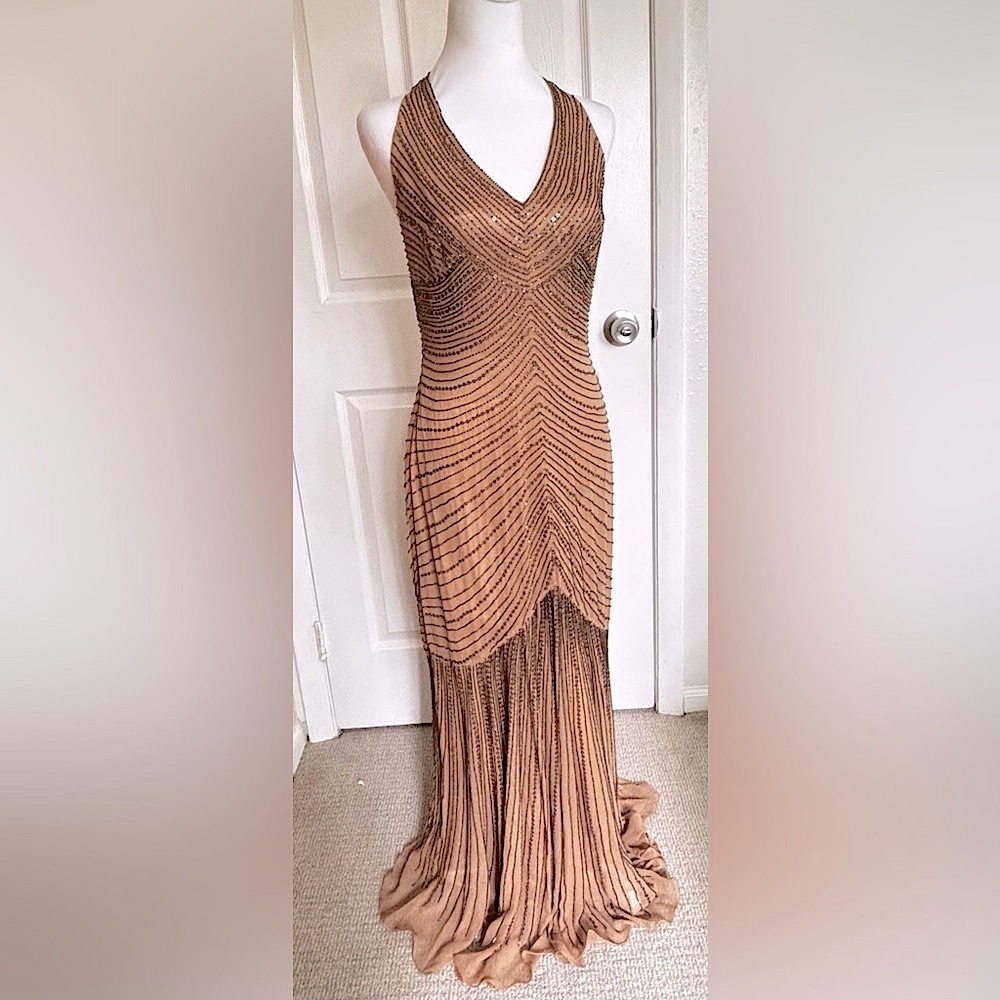 Adrianna Papell Formal Silk Sequin Beaded Event Gown - Picture 3 of 14